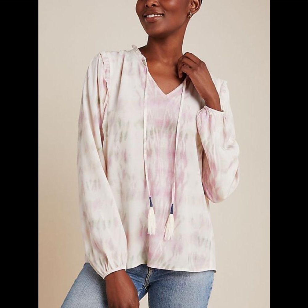 NEW Dolan Anthropologie Tie Dye Tassel Blouse
